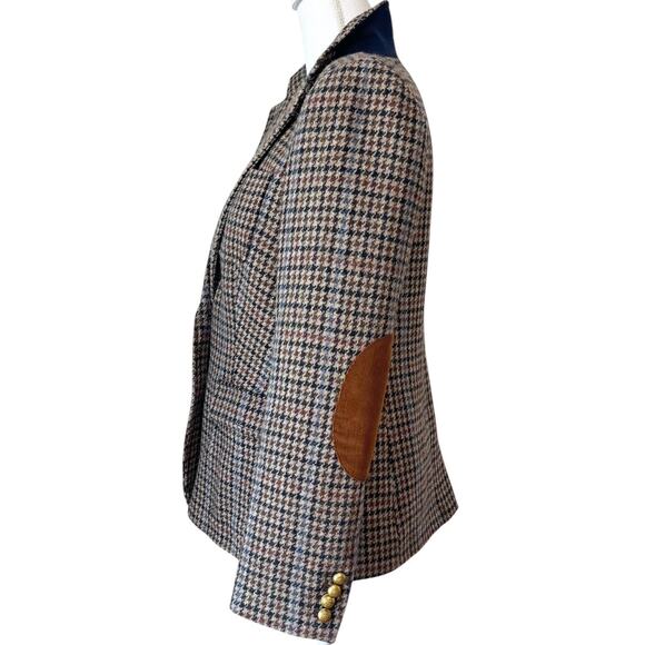 J.Crew Rhodes Blazer Jacket Wool Tweed Houndstooth Elbow Patches Brown Size 12 - Picture 8 of 10